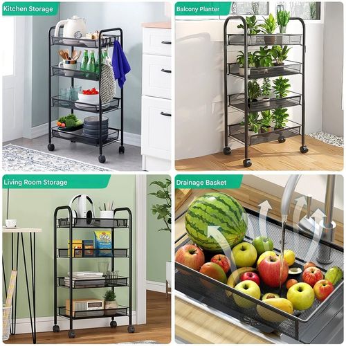 4 Tier Storage Trolley Cart on Wheels Kitchen Bathroom Laundry Narrow Space Rack — image 4