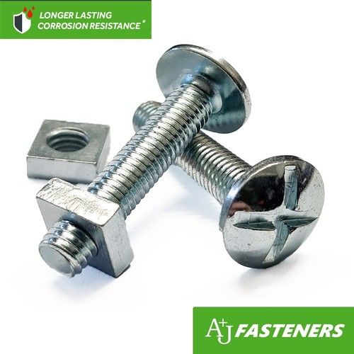 M5 M6 M8 M10 ROOFING BOLTS & SQUARE NUTS CROSS SLOTTED DOME HEAD SCREWS ZINC BZP