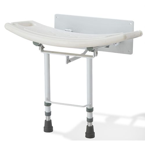 Wall mounted folding fold down shower seat chair stool bench adjustable legs — image 1