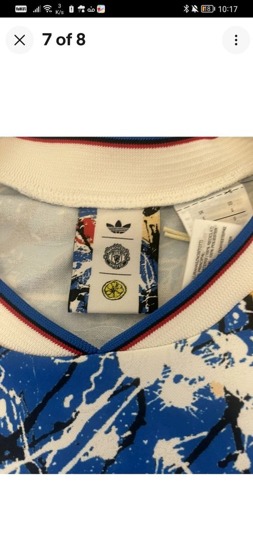 Manchester United Stone Roses Adidas Genuine S/S Jersey Medium Mani #7 Rare  — image 5