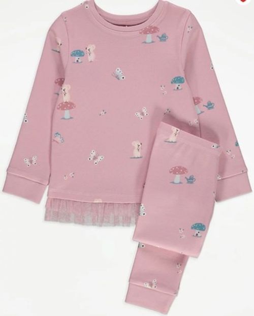 Size 1.5-2 Years Girls Pretty Pink Tutu Hem Long Sleeve Long Cuffed Leg Pyjamas