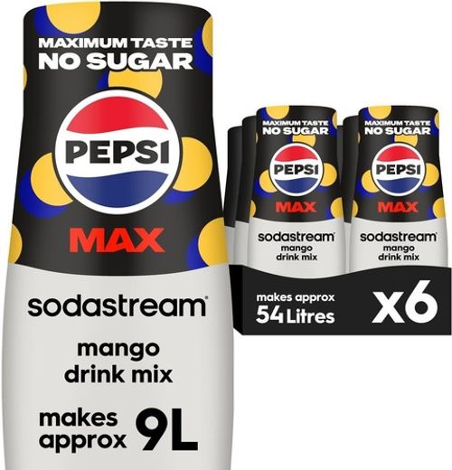 SodaStream Pepsi MAX Mango Syrup 6x440ml Zero Sugar Drink Mix Makes 54L
