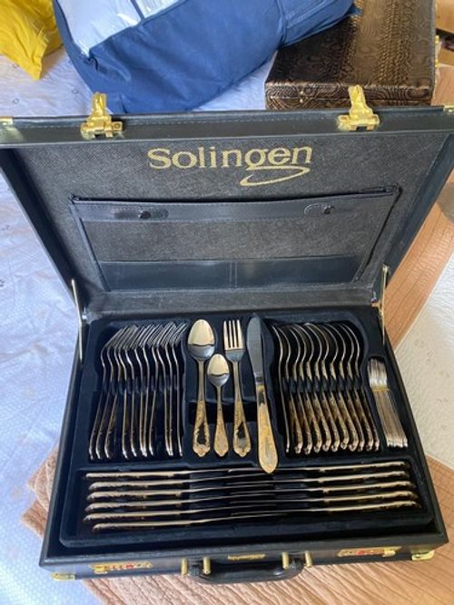 Vintage German Luxury – Solingen 84-Piece Partially Gold-Plated Cutlery Set