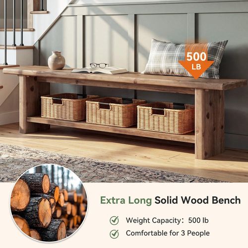 70.87” Farmhouse Solid Wood Entryway Bench with Shoe Storage Shelf for Hallway — image 4