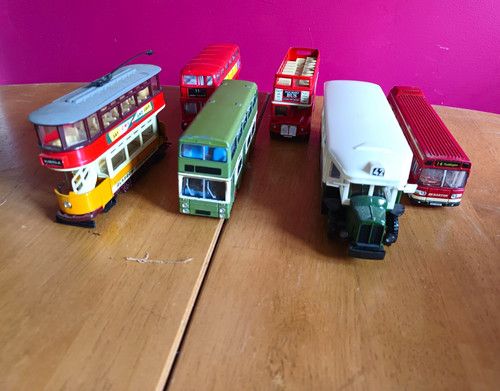 Lot of 6 Diecast Model Buses & Coaches Including London Bus, Tram and Coach