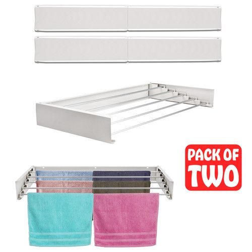 2 x 100CM Wall Mounted Airer Towel Drying Rack Extendable Folding Clothes Dryer