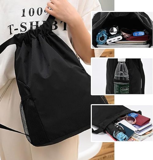 Drawstring Bag, Unisex Large Sports Backpack String Drawstring PE Bags, Black UK — image 3