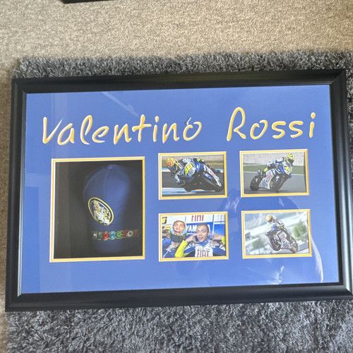 Valentino Rossi Signed Baseball Cap – Framed Photo Collage – 2000s Memorabilia