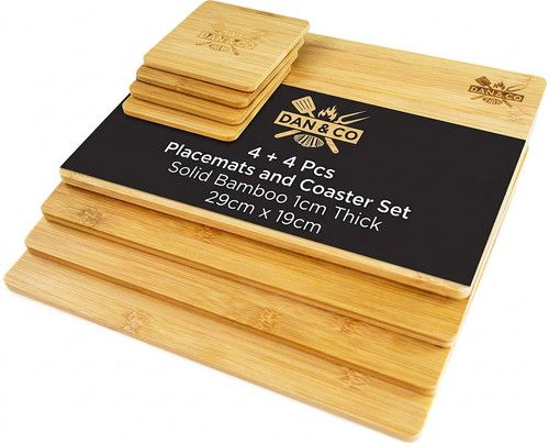 Set of 4 Bamboo Wooden Placemats and Coasters 4Pcs Wipeable Non Slip Table Mats