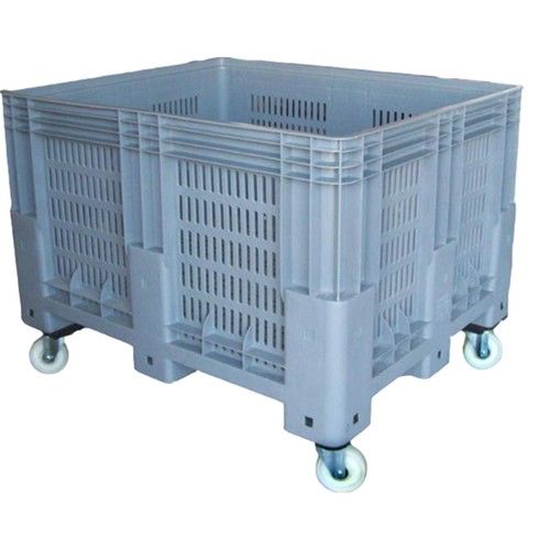 NEW Strong Plastic VENTED Pallet Box Boxes 1200x1000x750mm Static or Mobile Lid