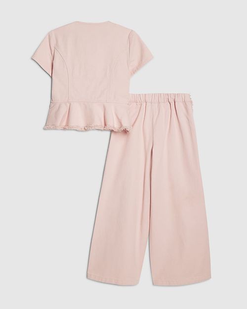 River Island Girls Peplum Top & Jeans Set Pink Denim 2 Piece Short Sleeve Denim — image 6
