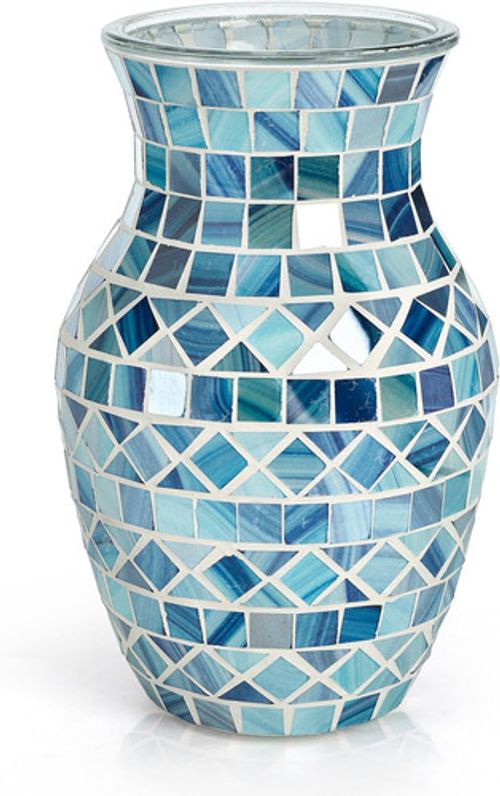 Mosaic Vase, Glass Blue Flower Vases for Centerpieces, Handmade Bud Vase for Wed