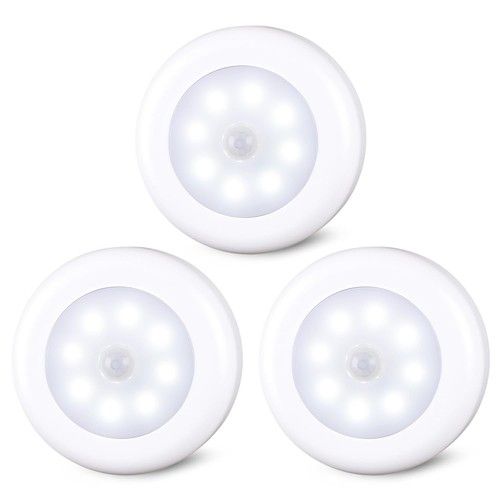STAR-SPANGLED 3.1” LED Motion Sensor Light Indoor AA Battery, 3 Pack White