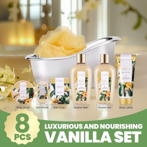 8 Piece Vanilla Bath Gift Set for Women Body Butter Bath Bomb Bubble Bath Spa Gi — image 3