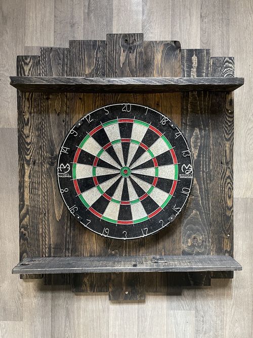 Handmade dark stain Rustic Dartboard Surround Wooden Solid  Shelves Dart Board — image 13