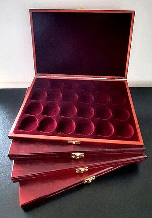Presentation Wooden Box Cabinet Case Gold Silver Coins Capsules Storage Display