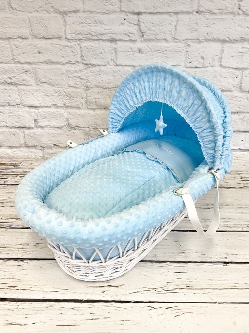 3 Piece bedding set Wicker Moses Basket baby Nursery - Blue Dimple — image 5