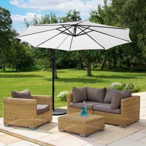 HARRIER 3m Cantilever Parasol – Overhanging Patio Umbrella - LED Lights & Bases