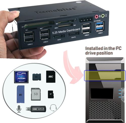 TCC-QL5E 5.25 Inch PC Multifunction Dashboard Media Front Panel, with SATA E-Sat — image 4