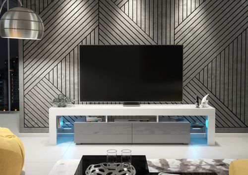 TV Unit TV Stand Cabinet Sideboard White High Gloss LED Storage 200cm Modern — image 6