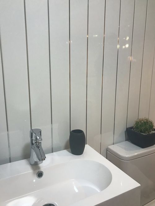 8 Gloss White Chrome Bathroom PVC Cladding Ceiling Shower Plastic Panels — image 11