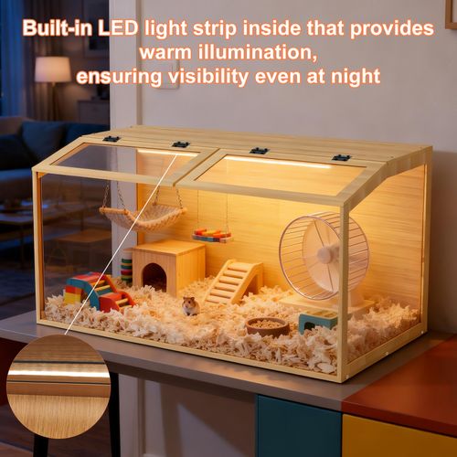 Large Wooden Hamster Cage Openable Top for Dwarf Hamster Glass Hamster Enclosure — image 15