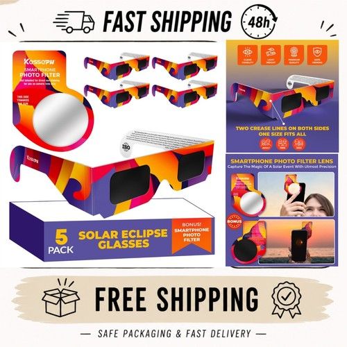 Kesseph Solar Eclipse Glasses 10 Pack CE ISO Certified UV Protection