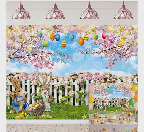 Easter Bunny Rabbit vinyl Reusable Backdrop/Background Multicoloured 7x5ft — image 1
