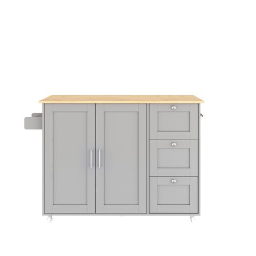 Kitchen Island on Wheels, Rolling Storage Trolley w/ Drop Leaf, 3 Drawers, Grey — image 8