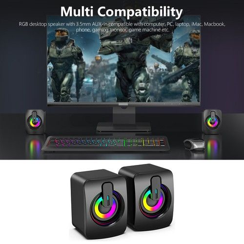 LED Speakers Surround Sound System Gaming Bass USB Wired for Desktop Computer UK