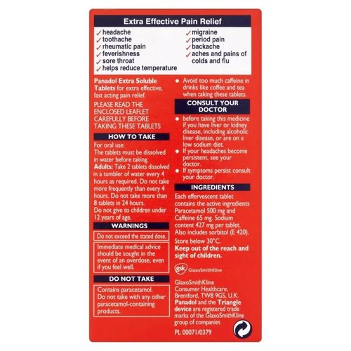 Panadol Extra Soluble Tablets - 500mg/65mg - Caffeine - 24 x 2 PACK — image 2