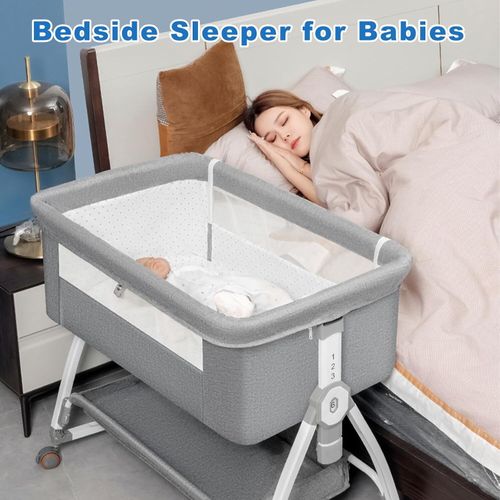 Baby Bedside Crib Sleeper Bassinet Height-adjustable Newborn Cot With Mattress — image 7