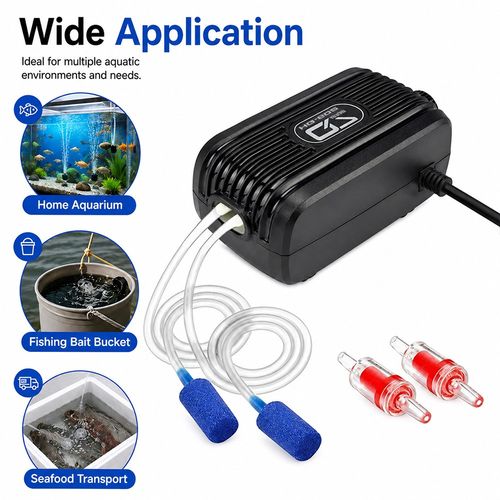 Silent Aquarium Oxygen Pump Air Pump Fish Tank Twin Outlet Valve Accessories UK — image 3