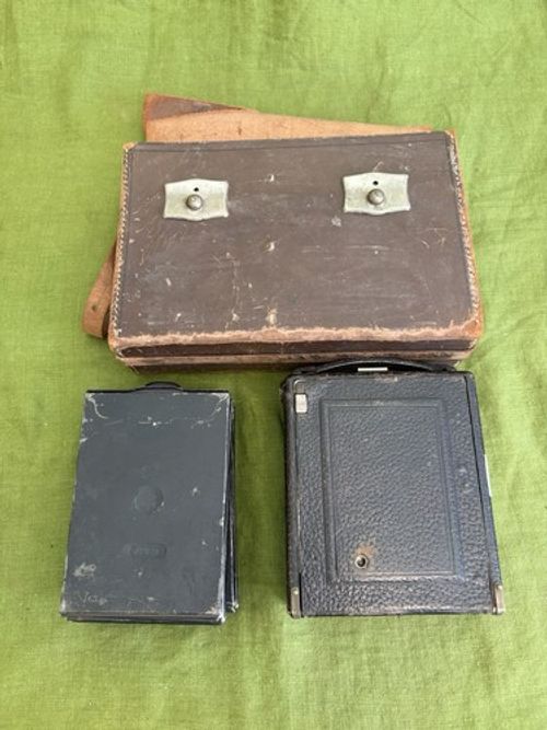 Victorian Quarter Plate Folding Camera Butcher Klimax Leather Case Set Present