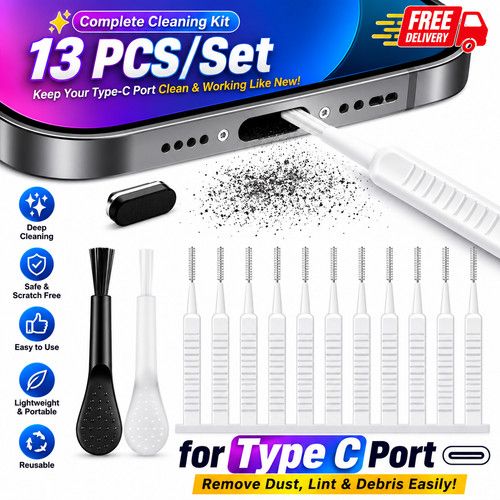 Cleaner Kit Mobile Phone Cleaning Kit Charging Port Dust Plug Cleaner Brush 13Pc