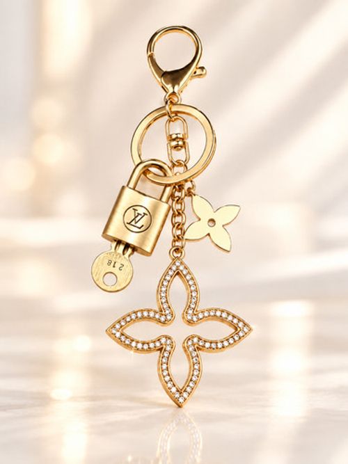 Authentic Louis Vuitton Lock & Key with Unbranded Clover Charm, Keychain