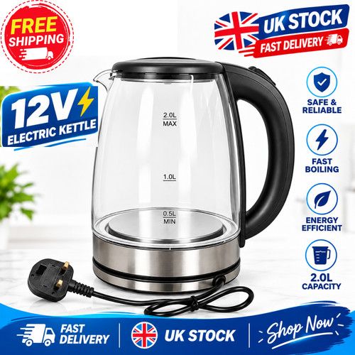 12V Electric Kettle Car Van Travel Camping Portable Tea Coffee Jug 1L Litre Tool
