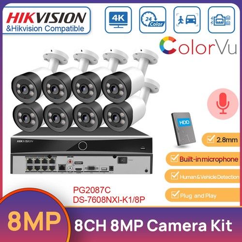Hikvision 8CH 4K IP Security System POE NVR 8MP ColorVu Bullet CCTV Camera Audio