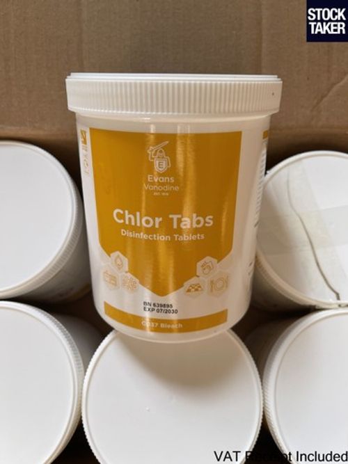 (6 Tubs of 200 Tablets) Evans Vanodine Chlor Tabs Chlorine Effervescent (VAT Inc