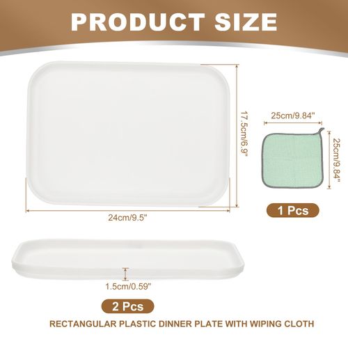 9.5x6.9" Rectangular Plates, 2 Pack Wheat Plastic Dinner Plates, White — image 2