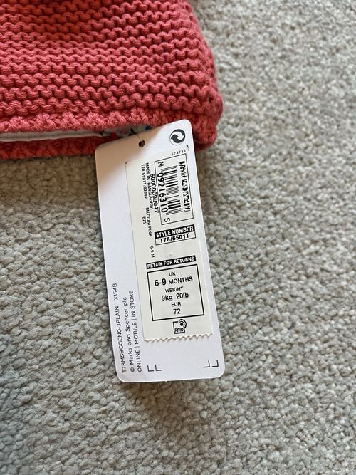 Brand New with Tags M&S Baby Pink & Floral Knitted Teddy Bear Cardigan 6-9M