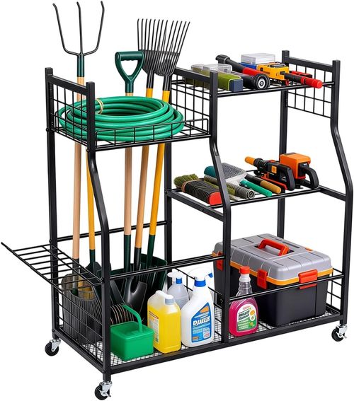 Heavy Duty Storage Rack Garden Tool Organizer with Wheels for Garage & Gardening — image 7