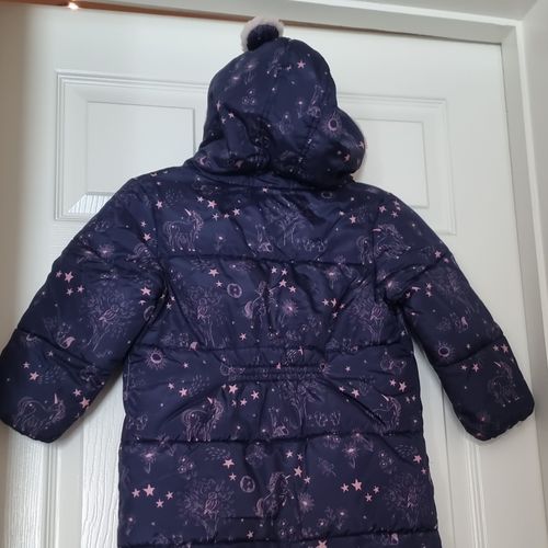 NEXT Girls Navy/Pink Unicorn Quilted Hooded Zip Snowsuit 2-3 Years — image 6