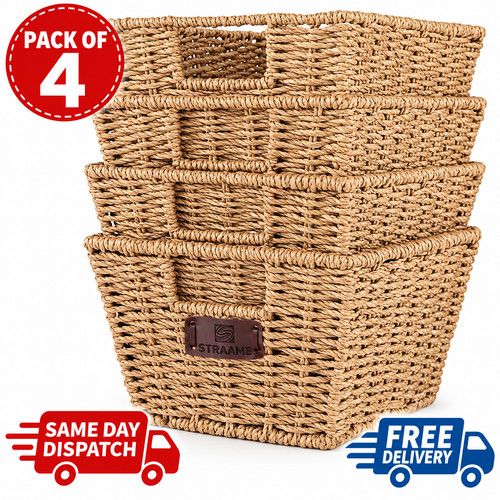 Seagrass Storage Baskets Set of 4 Natural Woven Hampers with Handles
