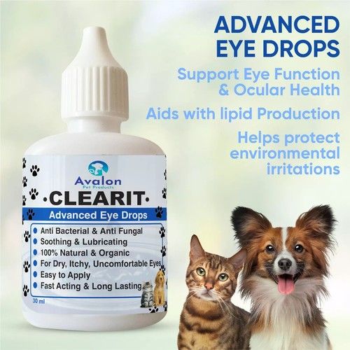 Pet Dog Cat Advanced Eye Drops Clearit 30ml 100% Organic Soothing Lubricating