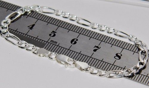 925 Sterling Silver Children's Solid Figaro Curb Bracelet - 6 inch 