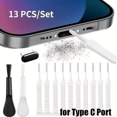 Cleaner Kit Mobile Phone Cleaning Kit Charging Port Dust Plug Cleaner Brush 13Pc