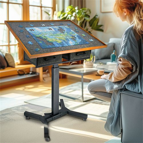 1500Pcs Jigsaw Puzzle Table Storage Board 2-Drawer & 4-Level Adjustable Tilting — image 1