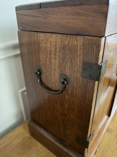 Chinese Wooden Storage Cabinet Box Hinged Lid Double Doors Iron Fittings — image 5