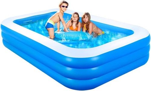 Inflatable Paddling Pool, 3 Rings Large Rectangular Family Swimming Cen